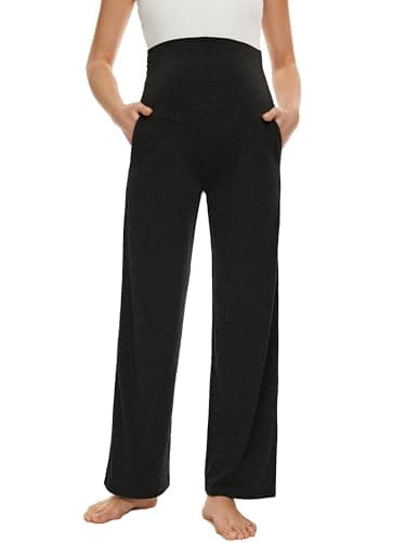 Ecavus Women's Maternity Wide/Straight Versatile Comfy Palazzo Lounge Pants Stretch Pregnancy Trousers with Pockets