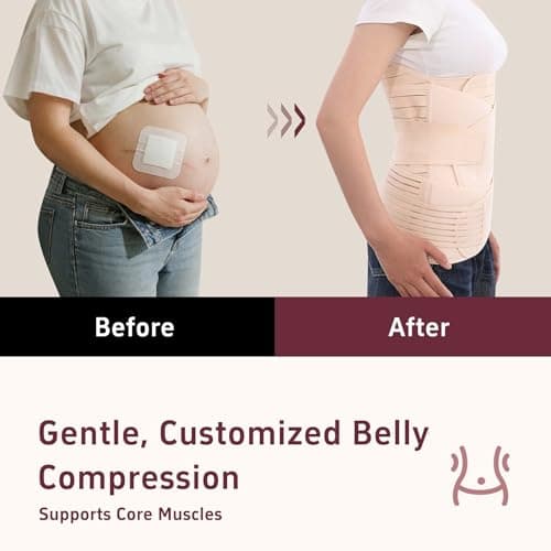 Cmipeob 3 In 1 Postpartum Belly Band Abdominal Binder Post Surgery C Section Belly Binder Post Partum Hysterectomy Belly Support Wraps Postpartum Waist Trainer Essentials After Birth Beige, Large