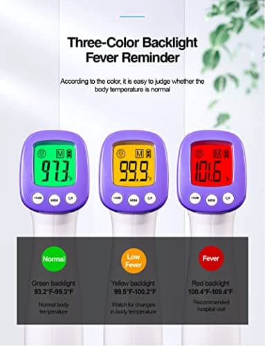 HUHETA Infrared Thermometer for Adults, Non Contact Forehead Thermometer with Fever Alarm, Accurate Reading and Memory Function, Body Temperature & Surface of Objects Use (Purple)