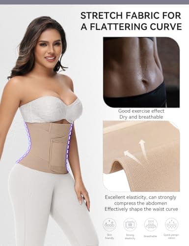 SHAPSHE Waist Trainer Belt for Women Workout Cincher Tummy Control Trimmer Corset Shapewear Segmented Postpartum Band Tan