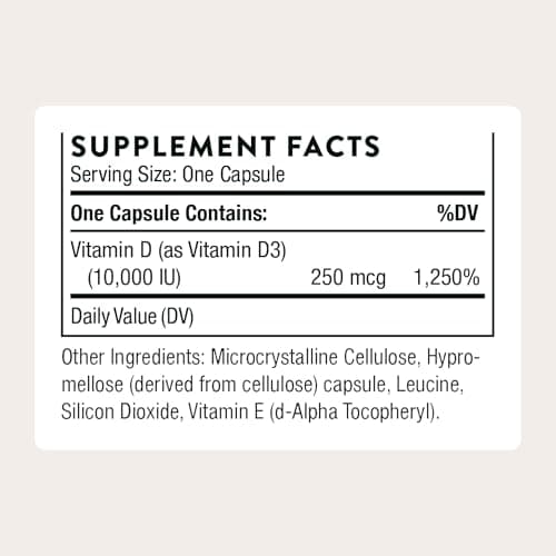 THORNE - Vitamin D-10,000 - Vitamin D3 Supplement - Supports Healthy Bones, Teeth & Muscles, Plus Cardiovascular & Immune Function* - Third-Party Certified - Gluten, Dairy & Soy-Free - 60 Capsules