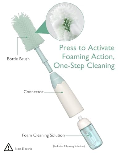Momcozy Bottle Brush Kit with Push-Press Foam Design - Newborn Essentials Gift, Portable Cleaning Tool for Home & Travel, Baby Bottle Cleaner Brush for Breast Pumps & Nipples, Green