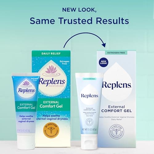 Replens External Comfort Gel for Vaginal Dryness, Fragrance Free Daily Comfort Gel, Hormone-Free, 1.5 oz