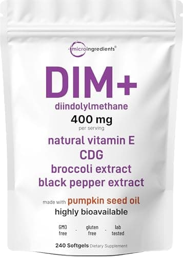 Micro Ingredients DIM+ Supplement 400mg for Men & Women | 240 Softgels with Pumpkin Seed Oil | Highly Bioavailable 7-in-1 Complex with Vitamin E, CDG, Broccoli & Black Pepper Extract