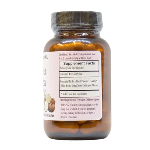 Pueraria Mirifica | 550 mg Per Capsule | Promotes Natural Beauty, Skin Elasticity & Hair Health | 60 Veggie Capsules | Non-GMO | Stearate Free | Glass Bottle