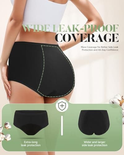TANSTC Period Underwear for Women Heavy Flow Leakproof Panties Soft Fit Teens High Waisted Menstrual Panties Postpartum Hipster Briefs -3 Pack