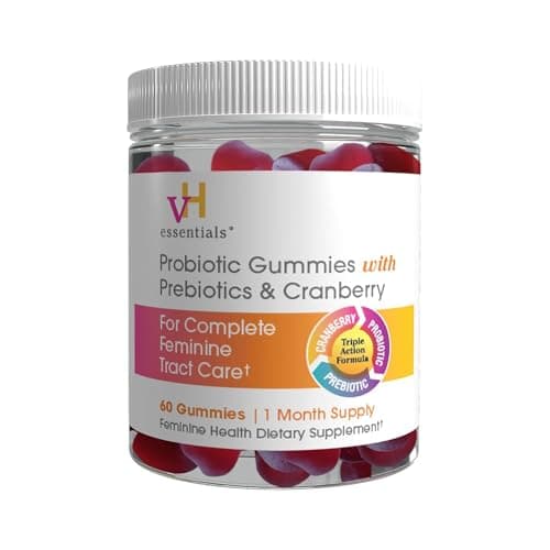 vH Essentials Probiotic Gummies with Prebiotics & Cranberry, Concentrated Extract for Urinary Tract Health, Supports Vaginal Microflora Balance for a Healthy Feminine Tract, 60 Count