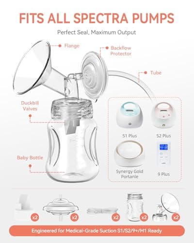 Breast Pump Parts Compatible with Spectra S1,S2,S9 Plus, Replacement Kit for Spectra Pump Parts 2PCS, Duckbill Valve, Tube,Bottle, Backflow Protector, Not Original Accessorie,24mm