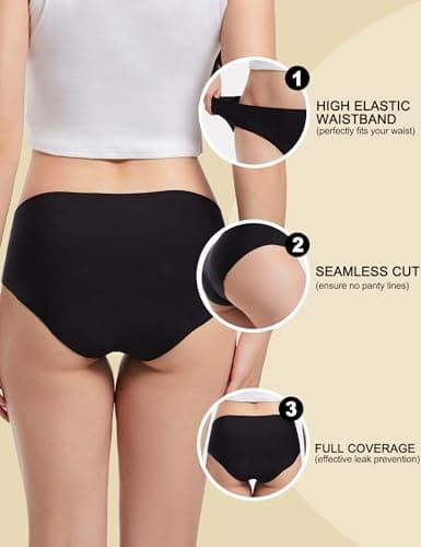 EcoPeriod Period Underwear for Women Heavy Flow Seamless LeakProof Menstrual Underwear No Show Period Panties (US, Alpha, Large, X-Large, Regular, Regular, Black 3 Pack)