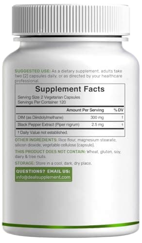 DIM Supplement 300mg with Black Pepper, 240 Vegetarian Caps, 4 Months Supply | 2-in-1 Dim Supplement for Women & Men | Diindolylmethane Plus Black Pepper Extract for Enhanced Absorption*