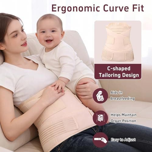 Cmipeob 3 In 1 Postpartum Belly Band Abdominal Binder Post Surgery C Section Belly Binder Post Partum Hysterectomy Belly Support Wraps Postpartum Waist Trainer Essentials After Birth Beige, Large