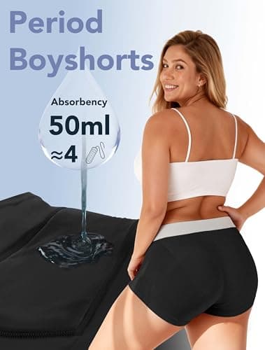TIICHOO Period Underwear for Women Heavy Flow Leakproof Menstural Underwear Period Shorts 5 Pack(Medium, 5 Black)