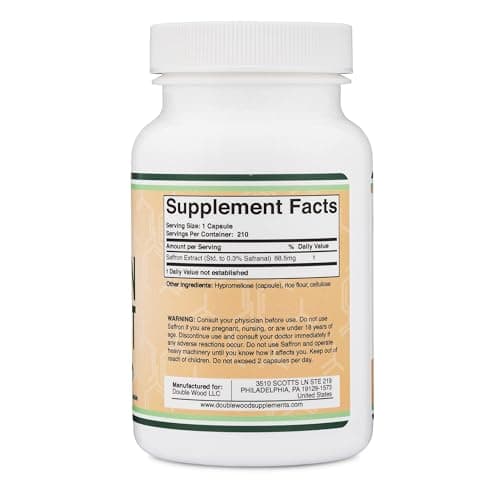 Saffron Supplement for Focus - Saffron Extract 88.5mg Vegan Capsules (210 Count) – Supports Focus and Vision, Including Retina and Lens – Herbal Dietary Supplement by Double Wood