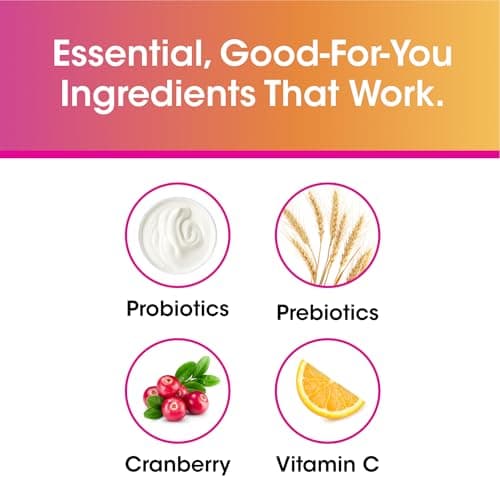vH Essentials Probiotic Gummies with Prebiotics & Cranberry, Concentrated Extract for Urinary Tract Health, Supports Vaginal Microflora Balance for a Healthy Feminine Tract, 60 Count