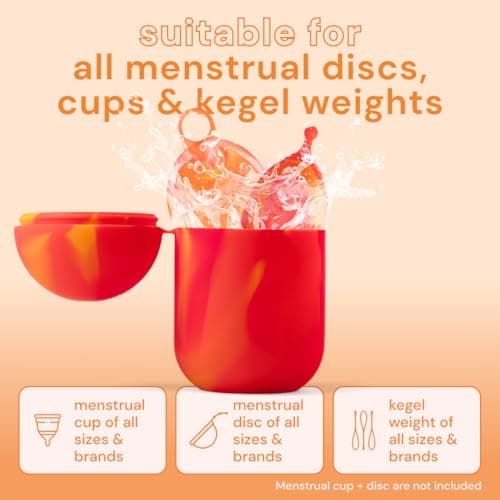 Reusable Menstrual Discs (S & L) and Multipurpose Sterilizer Case Bundle – Reusable Disc Set with Portable Silicone Cleaning & Storage Container (Red & Orange Discs)