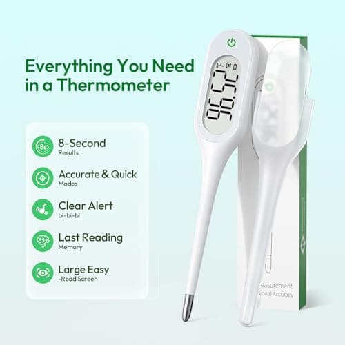 8 Second Thermometer for Adults & Kids, Accurate & Safe Baby Thermometer with Fever Alarm and Memory Recall, Oral, Rectal or Underarm Use
