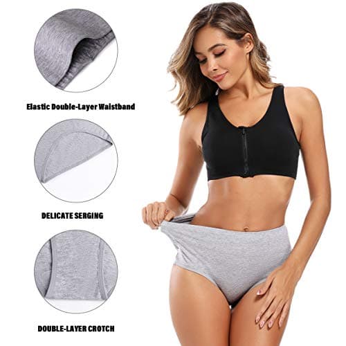 Molasus Women's Soft Cotton Underwear Briefs High Waisted Postpartum Panties Ladies Full Coverage Plus Size Underpants Grey,Size 7
