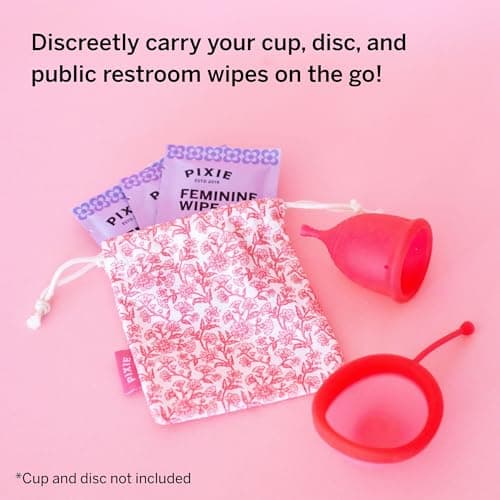 Pixie Menstrual Cup Storage Bag Case - 100% Organic Cotton Reusable Holder for Period Cups, Discs, and Kegel Balls - Store After Using Sterilizer or Wash - Container to Keep Menstrual Cup Cleaner