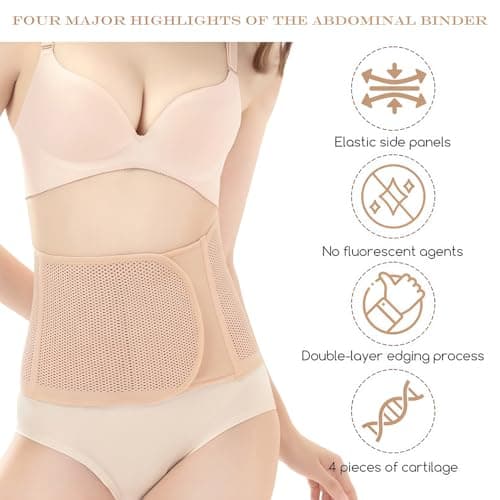 1PCS Waist Trainer Breathable Adjustable Elastic Abdominal Binder Postnatal Waist Slimming Belt Wrap Waist Trimmer Slimming Tummy Stomach Sweat Wraps for Women (L-Beige)