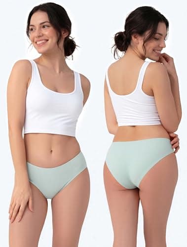 TIICHOO Period Underwear Heavy Flow Seamless Period Bikini Panties for Women 5 Pack (Medium,Black/2 Beige/2 Smoke Green)