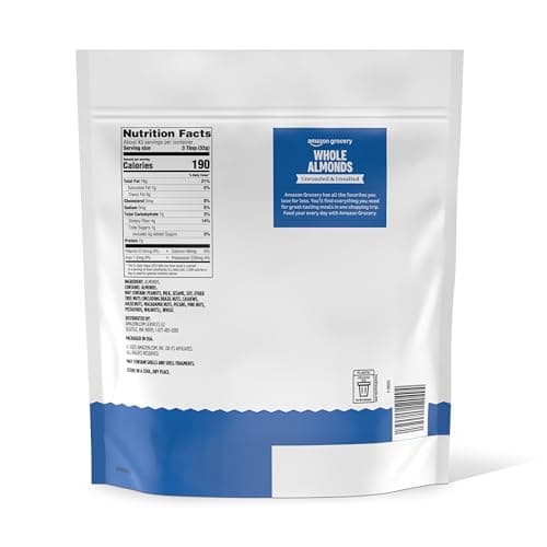 Amazon Grocery, Whole Almonds, Unroasted & Unsalted, 48 Oz (Previously Happy Belly, Packaging May Vary)