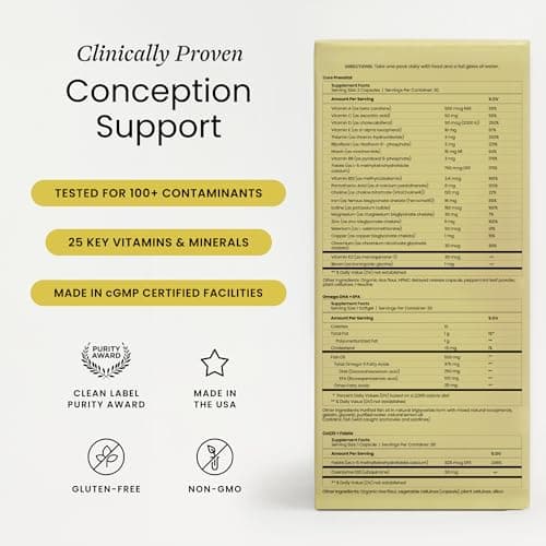 Perelel Conception Support Pack, Prenatal Multivitamin with DHA Omega 3, COQ10 & Folate, Supports Fertility Wellness for Women, Soy & Gluten Free, Non GMO, 30 Daily Pill Packs