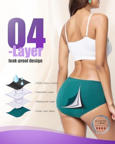TANSTC Heavy Flow Leakproof Period Underwear Women Cotton Postpartum Teens Hipster 3 Pack Dark Color M