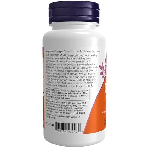 NOW Foods Supplements, DIM 200 (Diindolylmethane) with Calcium D-Glucarate, 90 Veg Capsules