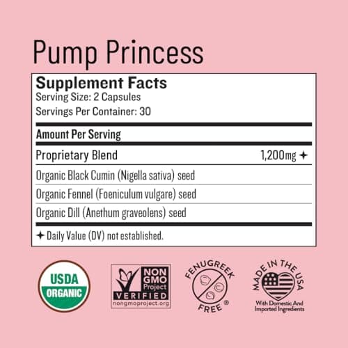 Legendairy Milk Pump Princess Lactation Supplement - Breastfeeding Supplements for Milk Supply Increase and Milkflow - Organic Black Cumin, Fennel and Dill Seeds, Fenugreek Free - 60 Capsules