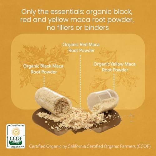 NaturaLife Labs Organic Maca Root – Black, Red & Yellow – 1900 mg per Serving – 150 Capsules – Gelatinized Peruvian Maca – Non-GMO, Gluten-Free, Vegan