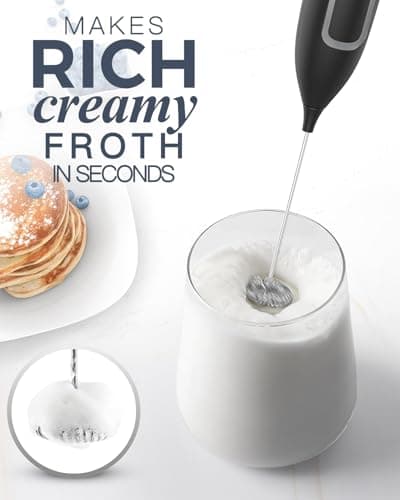 Milk Frother Handheld Battery, Electric Foam Maker Frother Wand, Drink Mixer with Stainless Steel Whisk for Coffee, Matcha, Lattes, Cappuccino Black