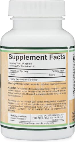 Double Wood Supplements Luteolin Supplement 100mg Servings of Bioactive Flavanoids (120 Capsules, Gluten Free) Potent Polyphenols Flavonoid for Brain and Cardiovascular Support