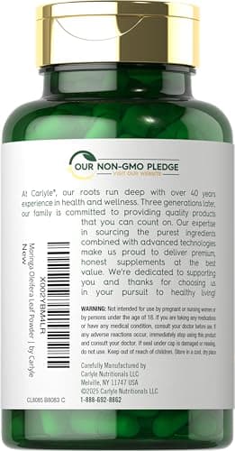Carlyle Moringa Oleifera Supplement | 180 Capsules | Complete Green Superfood for Women and Men | Non-GMO and Gluten Free | from Moringa Leaf Powder