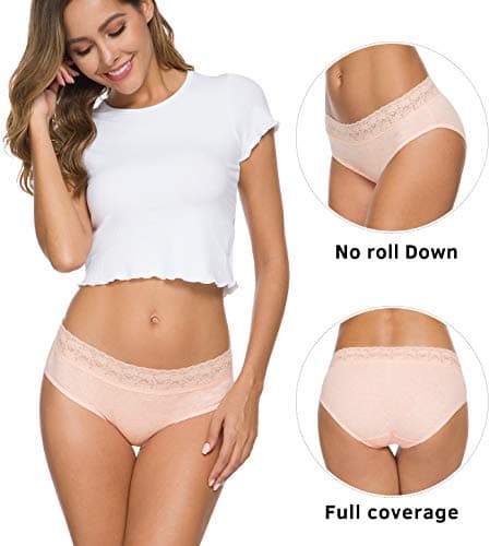 GNEPH Women's Cotton Underwear Soft Lace Bikini Panties Hipster Panty 5 Pack (Light)