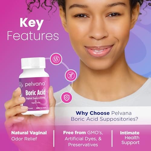 Pelvana Boric Acid Suppositories for Women - 30 Count - 600mg Boric Acid Capsules for Vaginal Odor Use