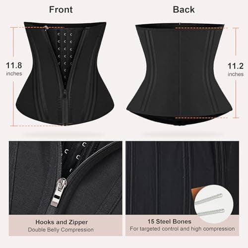 SHAPERX Waist Trainer for Women Underbust Corset Shapewear Tummy Control Workout Waist Cincher Body Shaper Zipper and Hooks, SZ7310-Black-S