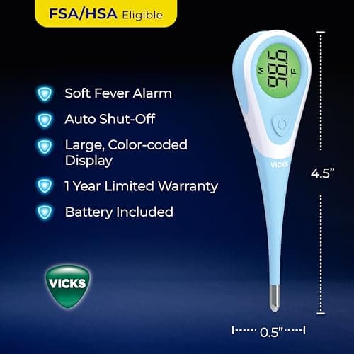 Vicks ComfortFlex Digital Thermometer: Accurate Color-Coded Reading in 8 Seconds, for Adults & Children, Oral, Rectal, or Under Arm Use