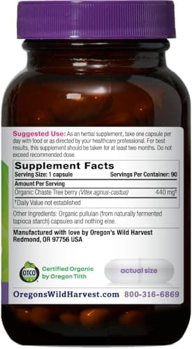 Oregon's Wild Harvest Non-GMO Chaste Tree Capsules,Organic Herbal Supplements, 90 Count
