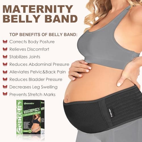 Gepoetry Maternity Belly Band for Pregnant Women | Pregnancy Belly Support Band for Abdomen, Pelvic, Waist, & Back Pain | Adjustable Maternity Belt | For All Stages of Pregnancy & Postpartum (Black)