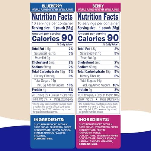 GoGo squeeZ yogurtZ Variety Pack, Blueberry & Berry, 3 oz (Pack of 20), Kids Snacks Made from Real Yogurt and Fruit, No Fridge Needed, Gluten Free, Nut Free, Recloseable Cap, BPA Free Pouches