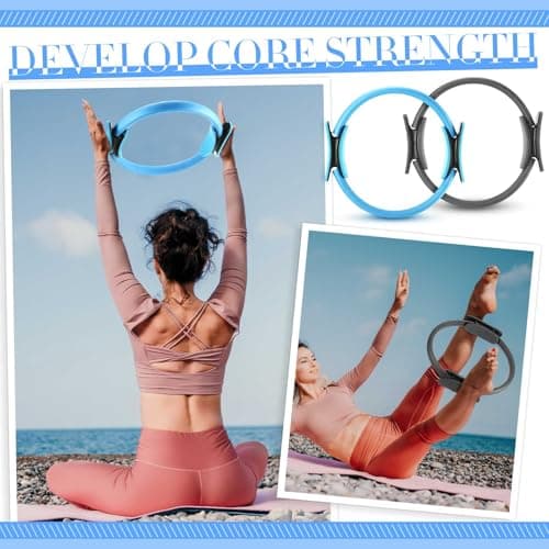 Poen 14 Pcs Pilates Equipment Kit for Home Workout Pilates Ring and Ball Set for Women 12'' Circle Yoga Fitness Essentials Kit with Resistance Bands, Yoga Strap, Socks,Bag (Blue,Gray)