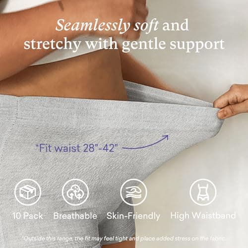 PurComfy 10 Pcs Postpartum Underwear for Women, High Waisted Disposable Boyshort Underwear for Mom Postpartum, Seamless Under Wear for Postpartum Essentials, Waist 28"- 42" Stretched, Grey