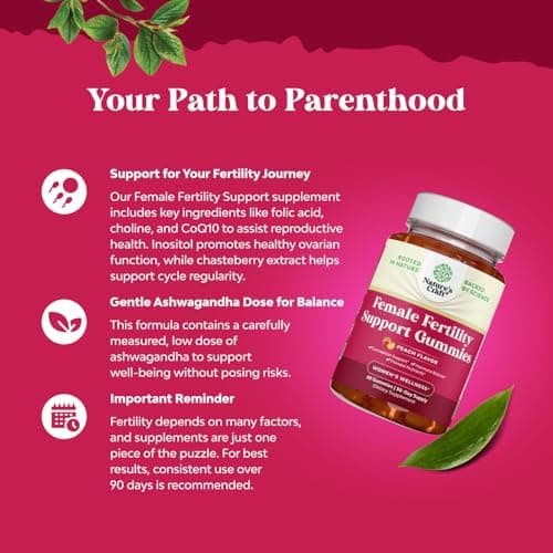 Fertility Gummies for Women Trying to Conceive - Yummy Gummy Fertility Supplement for Women with Myo-Inositol Folic Acid & Vitex Chasteberry - Vegan Non-GMO & Gluten Free - Juicy Peach - 60 Count
