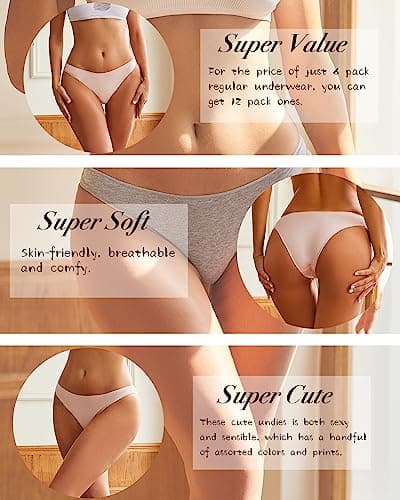 12 Pack Cotton Underwear for Women Cute Low Rise Bikini Panties High Cut Breathable Sexy Hipster Womens Cheeky S-XL