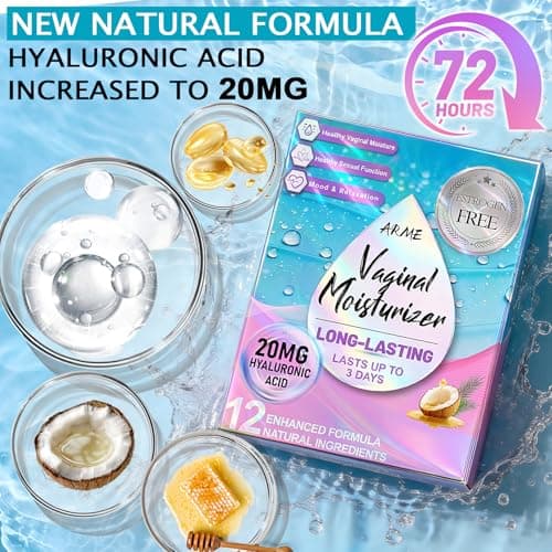 ARME 20MG Hyaluronic Acid Vaginal Moisturizers Suppositories + Coconut Oil&VE 72-Hour for Vaginal Dryness from Menopause, Surgery Hormone-Free Best Vaginal Dryness Products 1-Month Supply (12 Inserts)