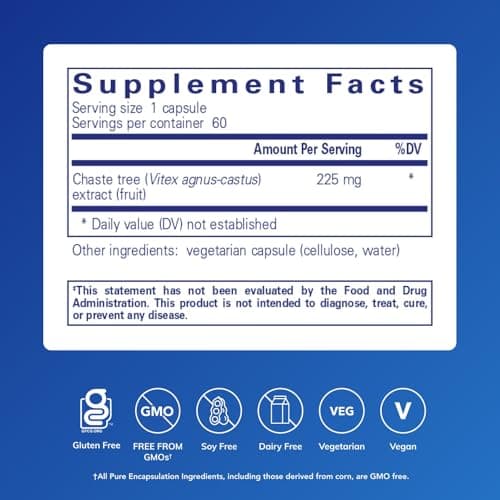 Pure Encapsulations Chaste Tree (Vitex) - Supports Menstrual Cycle Regularity - for Breast Comfort* - Women's Supplement - Hormonal Balance Support - Non-GMO & Vegan - 60 Capsules