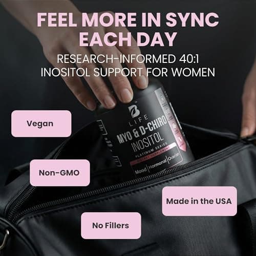 B Life Company Myo-Inositol & D-Chiro Inositol 40:1 for Women | Inositol Supplement for Women | Hormone Balance, Fertility & Cycle | Vitamin B8, Insulin & Flo Ovarian Support | 120 Caps