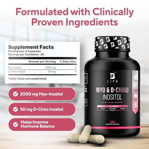 B Life Company Myo-Inositol & D-Chiro Inositol 40:1 for Women | Inositol Supplement for Women | Hormone Balance, Fertility & Cycle | Vitamin B8, Insulin & Flo Ovarian Support | 120 Caps