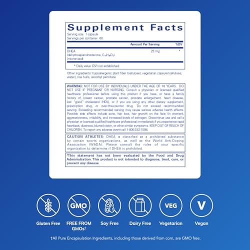 Pure Encapsulations DHEA 25 mg - Supplement for Immune Support, Hormone Balance, Metabolism Support, and Energy Levels* - with Micronized DHEA - 60 Capsules