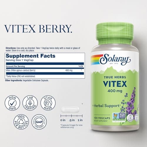 SOLARAY Vitex Berry 400mg | Womens Healthy Hormone Balance Formula | Menstruation & Menopause Support, 100ct